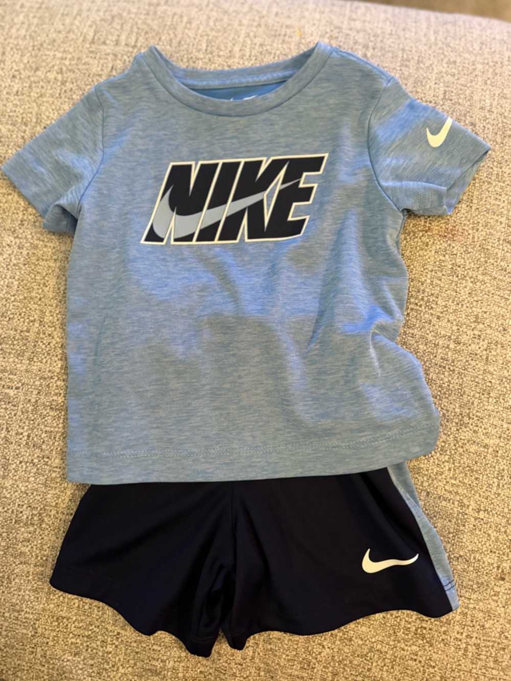 Nike Light Blue Tee with Navy Athletic Shorts